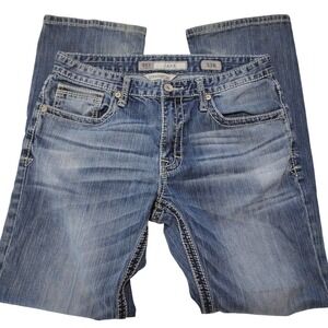 BKE Jake Straight Bootleg Jeans Mens 33R Western Medium Wash Heavy Stitch